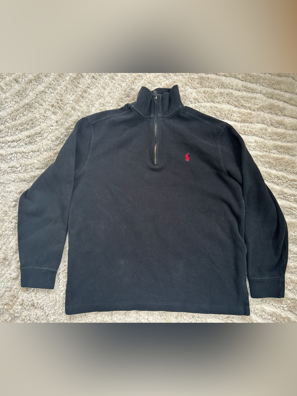 Ralph Lauren Men’s Black Quarter-Zip Sweater with Red Polo Logo